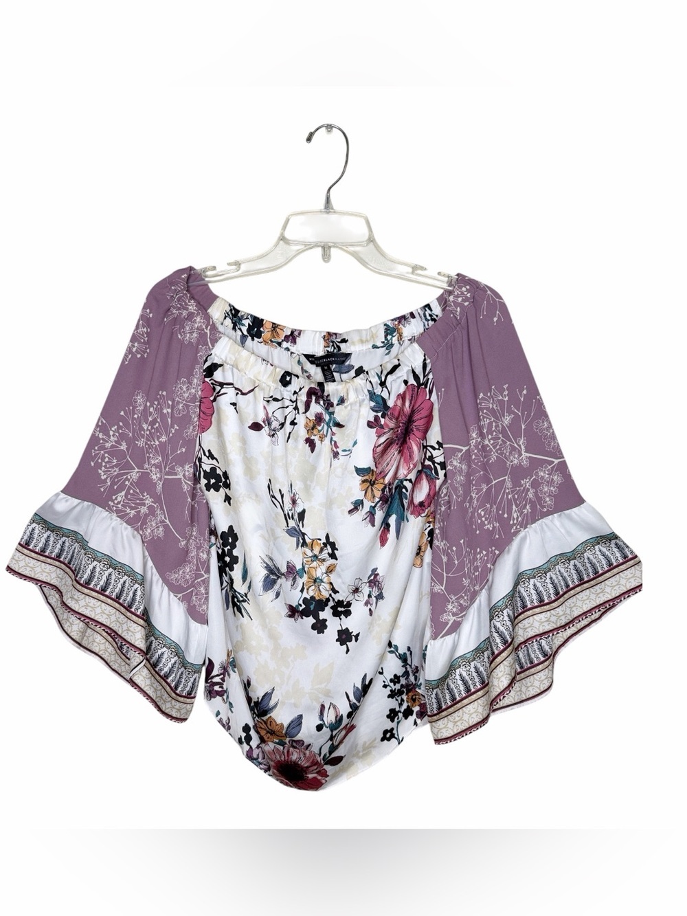 White House Black Market Boho Floral Off-Shoulder Top in Mauve and White